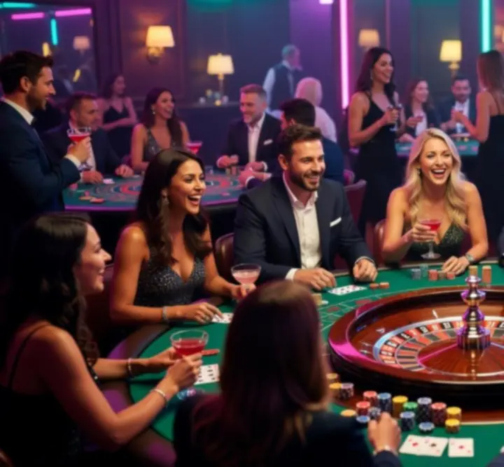 Strefa kasyna eventowego w neonowej aranżacji